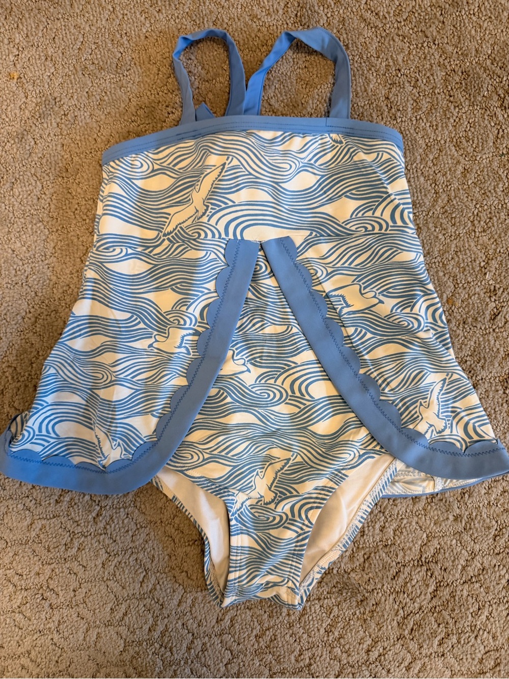 The Beaufort Bonnet Company Blue and White Seagull Skirted One-Piece Swimsuit